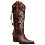 Bota Texana Cano Longo Feminina Country Bordada Em Couro Nobre