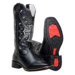 Bota Feminina Country Cano Médio Bico Quadrado Couro Nobre Preto Bordado De Cruz