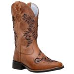 Bota Feminina Country Cano Médio Em Couro Legitimo Lazer Vazado E Spike