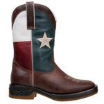 Bota Masculina Texana Bico Quadrado Em Couro Legitimo Café Bandeira Texas