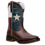 Bota Masculina Texana Bico Quadrado Em Couro Legitimo Café Bandeira Texas