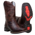 Bota Masculina Texana Em Couro Liso Bico Quadrado 