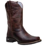 Bota Masculina Texana Em Couro Liso Bico Quadrado 