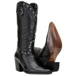 Bota Country Feminina Texana De Bico Fino Couro Cor Preta