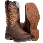 Bota Texana Masculina Bico Quadrado Em Couro Legitimo