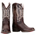 Bota Country Montaria Masculina Em Couro Nobre Café Bico Redondo