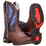 Texana Western Masculina Em Couro Nobre Laser Cano Estampa Dos Estados Unidos