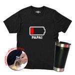 Camiseta + Copo Frases Pai Bateria Fraca Masculina Com Abridor