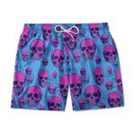 Beermuda Azul Caveira Rosa