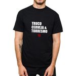 Camiseta Preta - Frase Truco Cerveja & Torresmo. 