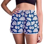 Short Feminino - Azul e Branco - Floral