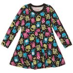 78856 VESTIDO INFANTIL MARISOL ESTAMPADO MANGA LONGA Preto