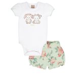 CONJUNTO MOLETINHO ROSAS INFANTIL BRANCO MILON