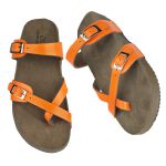 Papete Ox Duas Tiras de Dedo em Couro Naturalle cor Laranja