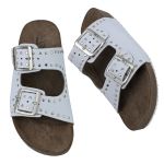 Papete Ox Duas Fivelas em Couro Naturalle Cor White Metal com Tachas