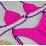 Conjunto Manu Rosa Neon Trilobal Com Tiras Roxa