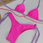 Conjunto Manu Rosa Neon Trilobal Com Mix Tiras 