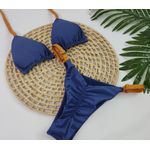 Conjunto Summer Azul Marinho Canelado Com Tiras Damasco