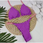 Conjunto Summer Listrado Roxo com tiras pêssego 