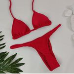 Conjunto Fio Dental Vermelho Canelado