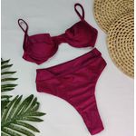 Conjunto Meia Taça + Hot Pants Vinho Canelado