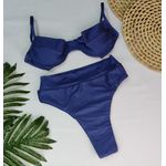Conjunto Meia Taça + Hot Pants Azul Marinho Canelado