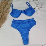 Conjunto Meia Taça + Hot Pants Azul Canelado