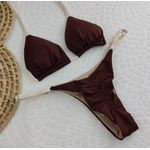 Conjunto Summer Marrom com tiras Marfim