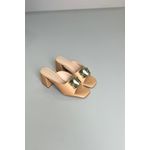 Tamanco Salto Bloco Peça Orgânica 7 cm_3327- Creme