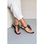 Sandália Rasteira Flor Strass Festa_3451- Preto