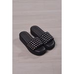 Tamanco Flat Acolchoada Pedras 4 cm_528- Preto