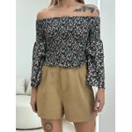 BLUSA LORENA LASTEX PRETA