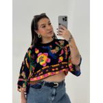 CROPPED FLORA ESTAMPADO PRETO