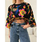 CROPPED FLORA ESTAMPADO PRETO