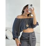 CROPPED MELISSA COSTAS ABERTA CINZA