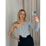 CROPPED FLOR NULA MANGA CINZA