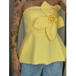 BLUSA FERNANDA FLOR TOMARA QUE CAIA AMARELO MANTEIGA