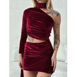 VESTIDO VELUDO NULA MANGA CHERRY RED