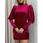 VESTIDO VELUDO MANGA BUFANTE CHERRY RED