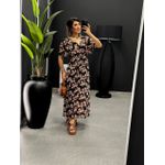 VESTIDO FLORES LONGO LASTEX PRETO