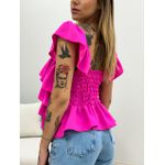 BLUSA BABADO LASTEX ROSA CHICLETE