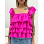 BLUSA BABADO LASTEX ROSA CHICLETE