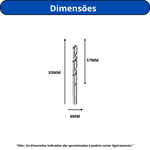BROCA AÇO RÁPIDO HELICOIDAL HSS INGCO 6MM X 93MM ALTO DESEMPENHO 