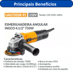 ESMERILHADEIRA ANGULAR ELÉTRICA INGCO UAG75028-91 127V 750W