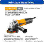 ESMERILHADEIRA ANGULAR INGCO 4.1/2 POL 750W 220V AG750289