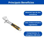 INGCO CHAVE AJUSTÁVEL/INGLESA CABO EMBORRACHADO 12 POLEGADAS(HADW131128)
