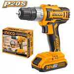 INGCO PARAFUSADEIRA E FURADEIRA COM IMPACTO 3/8 A BATERIA 20V (CIDLI2002-9)