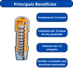 JOGO DE SOQUETES INGCO COM ENCAIXE 1/2" - 10 PECAS
