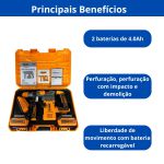 MARTELETE ROTATIVO BRUSHLESS C/ 2 BATERIAS 4.0AH - INGCO