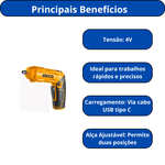 PARAFUSADEIRA ARTICULADA INGCO 1/4" BATERIA 4V - CSDLI0442